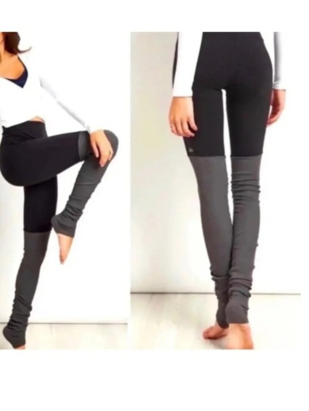 Alo Yoga Goddess Leggings Black Gray Ribbed Leg Warmer Colorblock Size XS - Picture 2 of 6